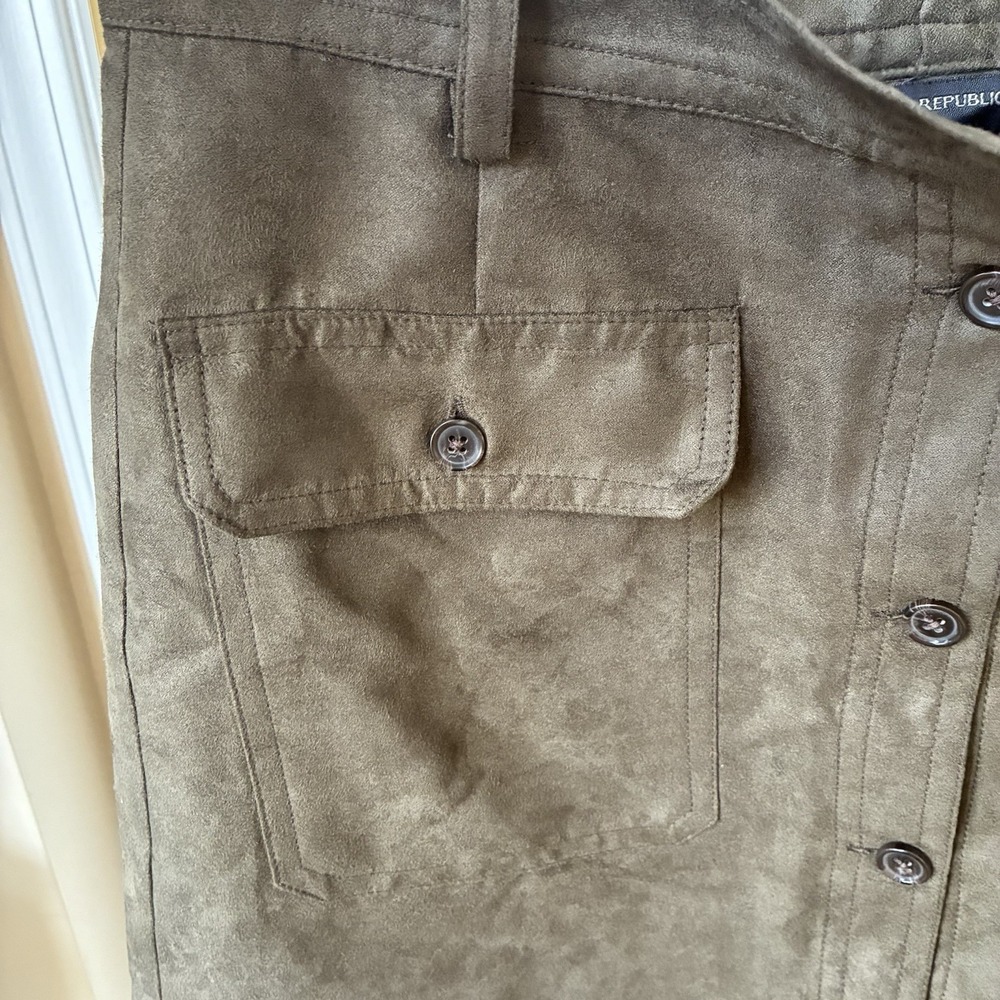 Banana Republic "Portia" Vegan Suede Utility Mini Skirt Sz 8 Cargo Green EUC - Picture 6 of 12